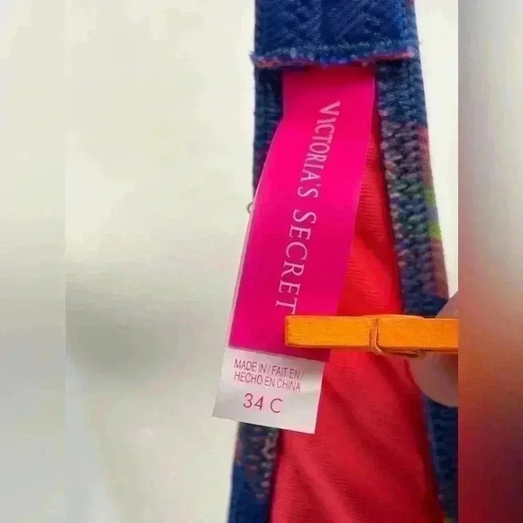 Victoria's Secret Swim Halter Bikini Plaid Neon Bra Top 34C - Picture 6 of 6